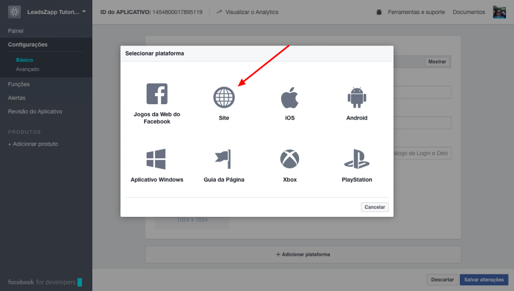 LeadsZapp Tutoriais — Configurações Facebook para Desenvolvedores