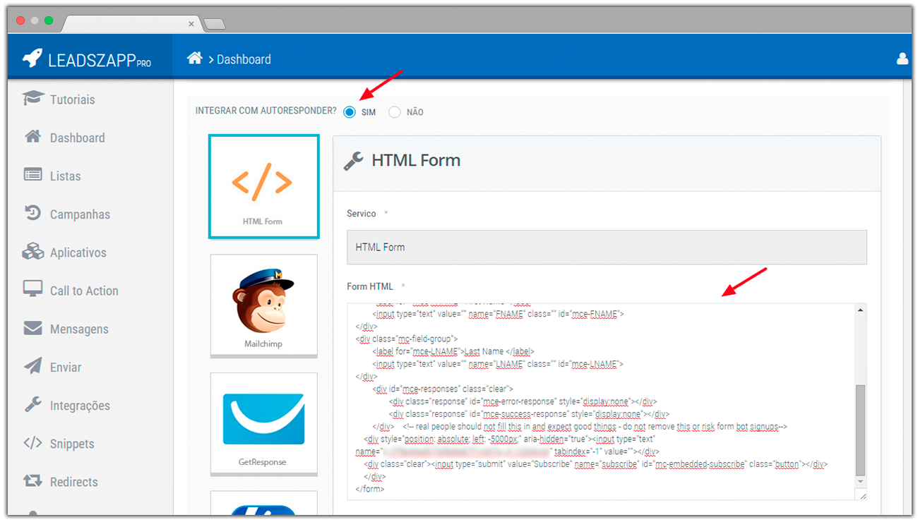 integracao form html leadszapp pro